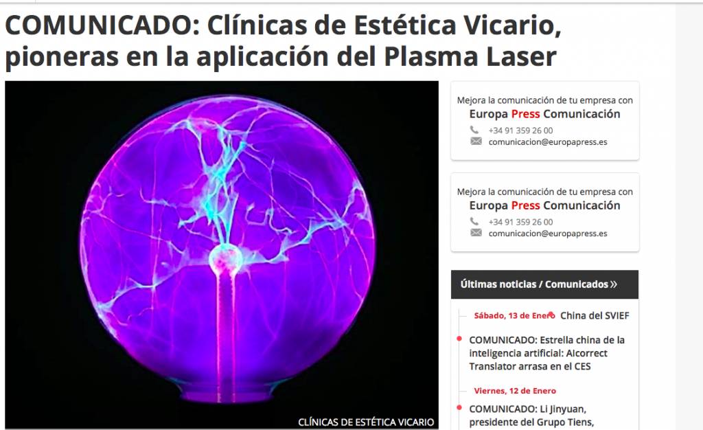 Clínica Vicario Blefaroplastia sin cirugia Europapress 2018